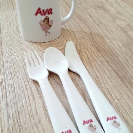 Combo Kids Polymer mug and 3 piece utensil set